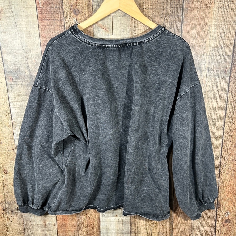 HAYDEN LOS ANGELES Gray Acid Wash Star Patch Balloon Sleeve Sweatshirt Large L - Picture 7 of 7